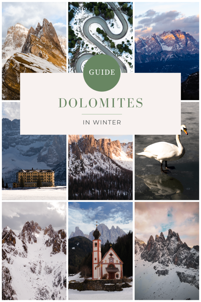 Pinterest icon for blog post on exploring the dolomites in winter