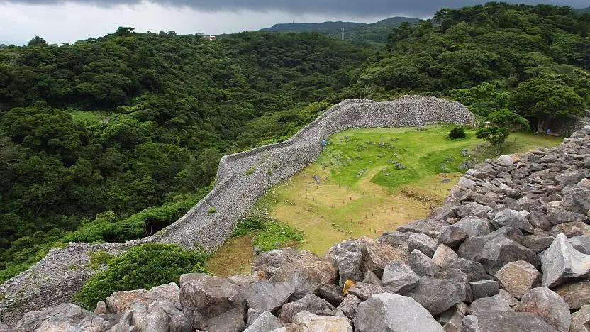 Stone wall structure at the Nakijin Castle Ruins in Okinawa