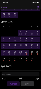 Screenshot of Schengen Calendar app