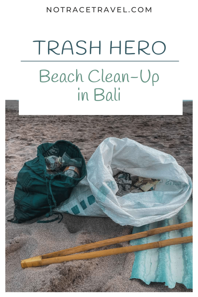 Trash Hero in Bali cover photo for Pinterest. Trash bags on the beach