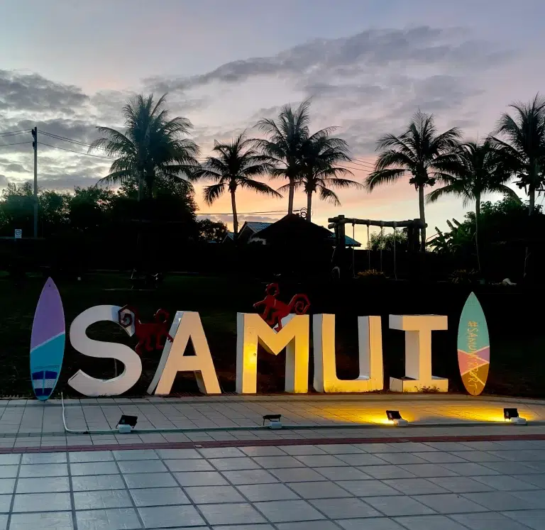 Airport sign in Koh Samui at sunrise, one of the ways on how to get to Koh Samui